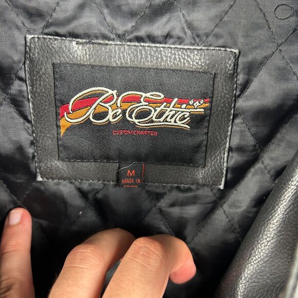 Be Ethic Men’s Black Faux Leather Jacket M Quilted Lining Vintage Moto Biker - Picture 2 of 9